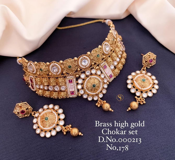 Brass High Gold Bridal Jewellry Chokar Set 8 Wholesale Market in Surat With Price
